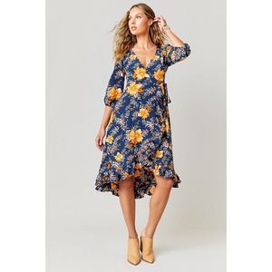 NWT Francesca’s Sz L Bridgett Floral Wrap Midi Dress